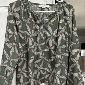 LOFT Green Leaf Print Women's Top
